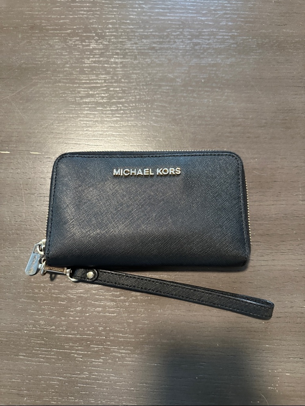 Michael Kors black wallet with wrist strap